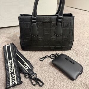 Steve Madden Embossed Black Handbag Set